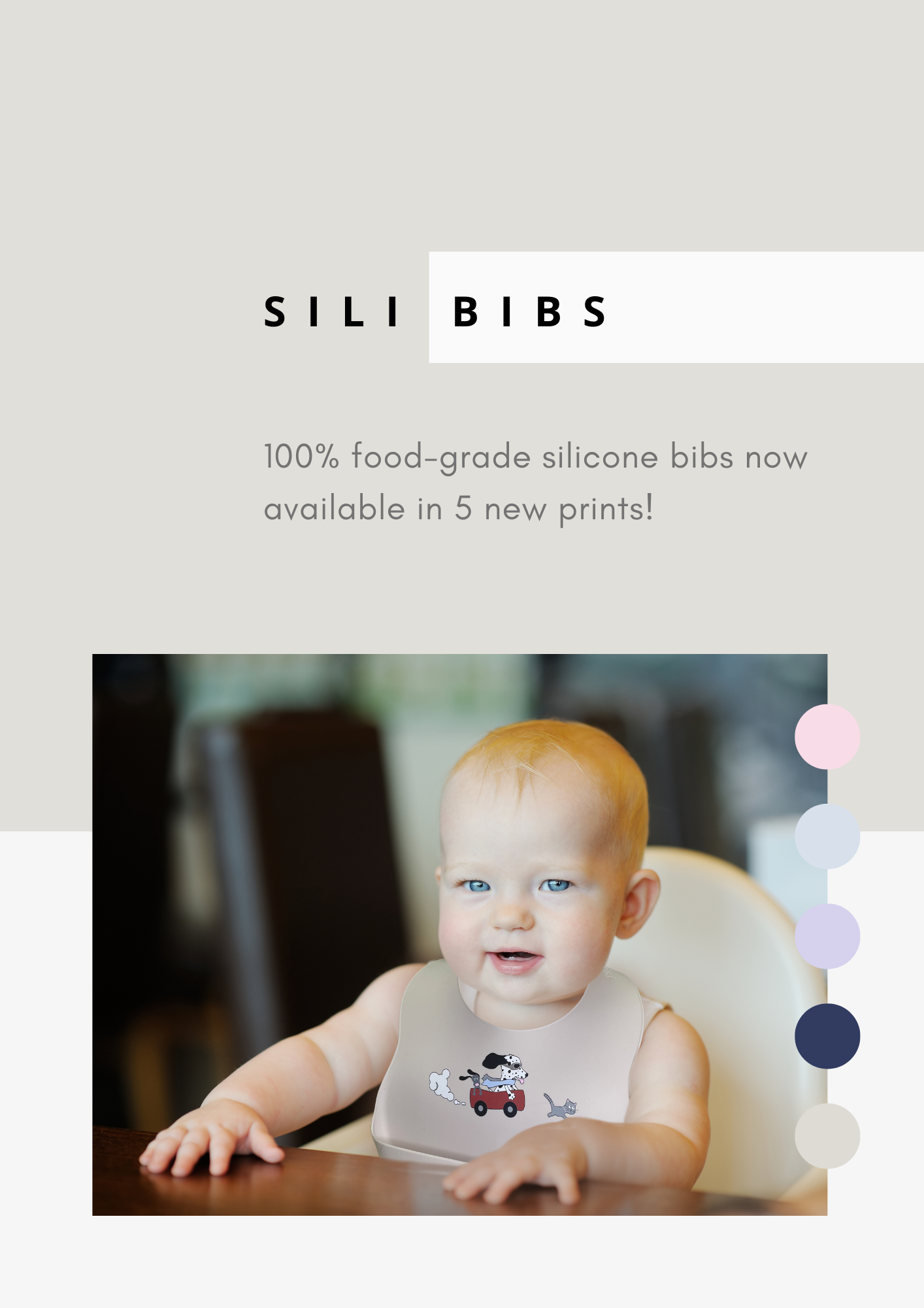 100% food-grade silicone bibs now available in 5 new prints!