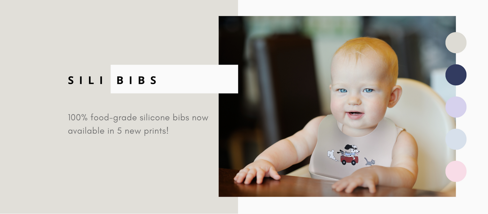 100% food-grade silicone bibs now available in 5 new prints!