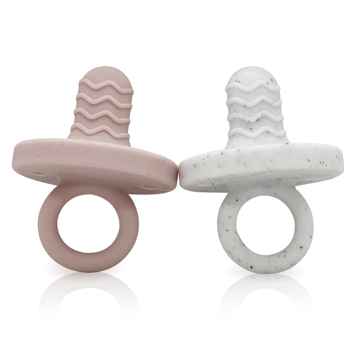rose and grey silicone teethers 2 pack