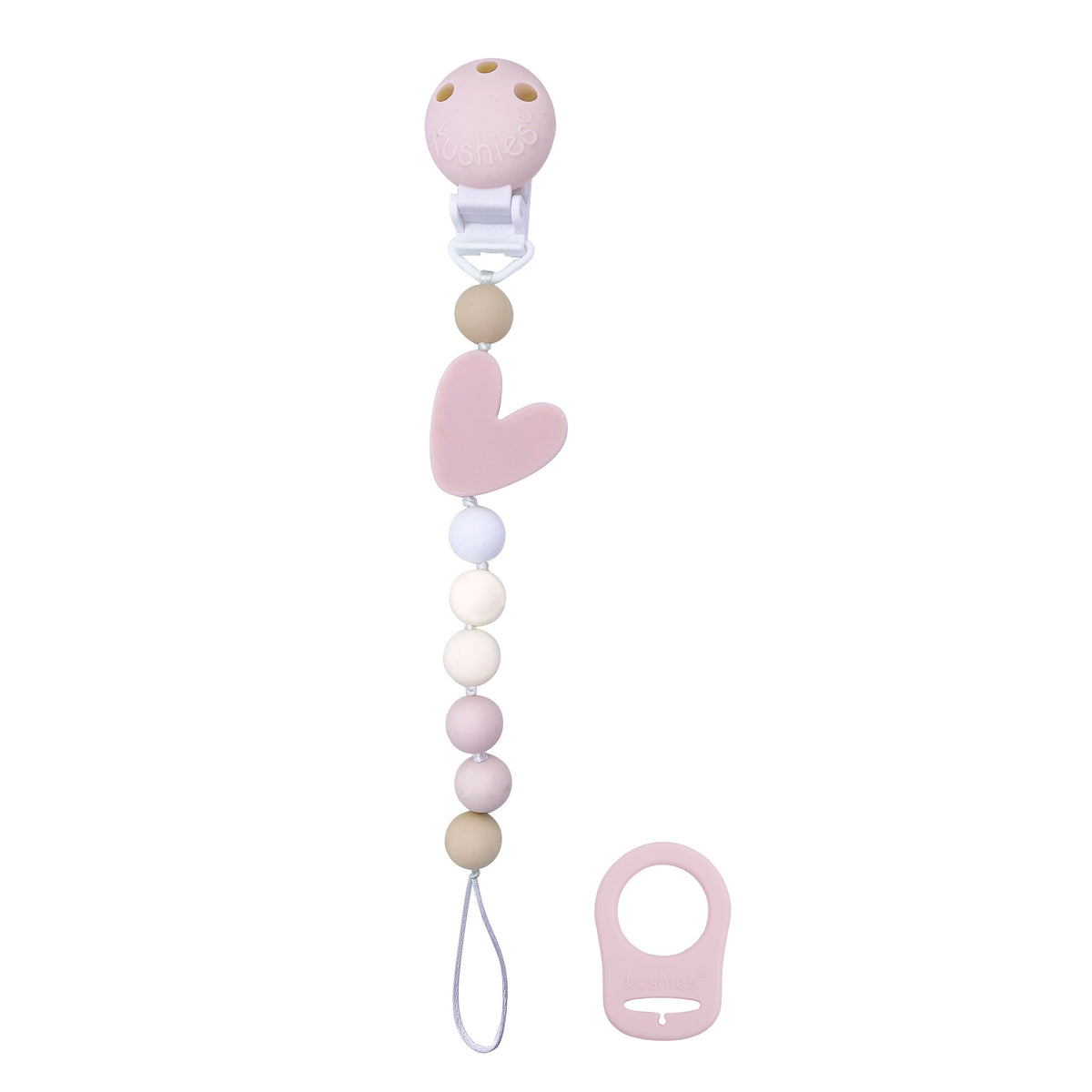 silicone pink heart pacifier clip with universal adapter